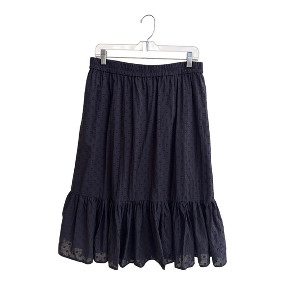 J Crew Black Swiss Dot Ruffle Trim Cotton Midi Skirt Womens Size 8 Elastic Waist - Picture 3 of 12